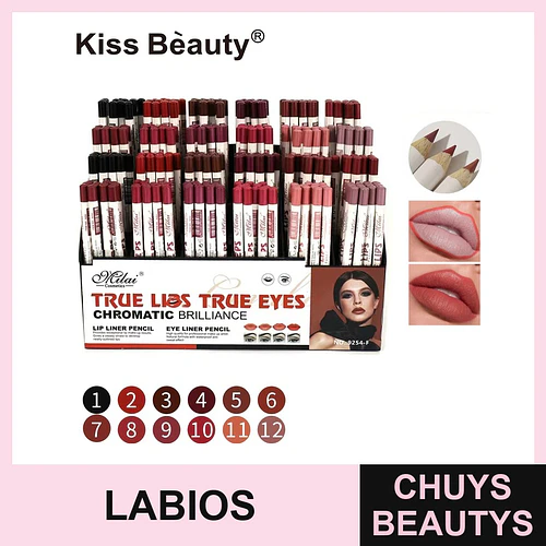 Lápices delineadores de labios y ojos Kiss Beauty Melai Chromatic Brilliance, 12 tonos - Chuys Beautys | Chuys Beautys