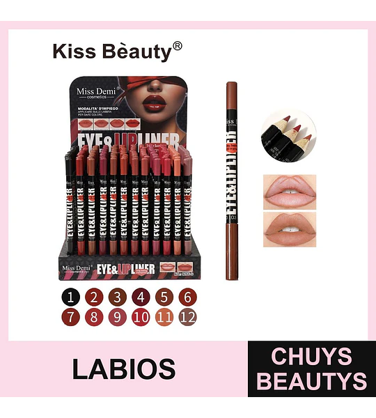 Delineador de Ojos y Labios Kiss Beauty Miss Demi Larga Duración