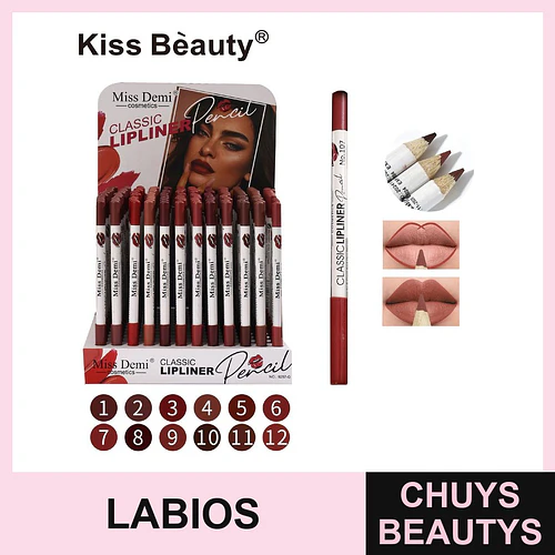 Lápices Delineadores de Labios Clásicos Miss Demi, Set Surtido de 12 Tonos - Chuys Beautys | Chuys Beautys