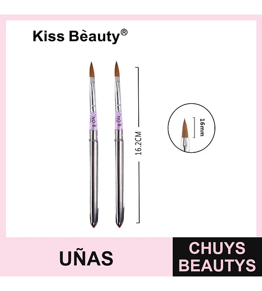 Pincel profesional para uñas acrílicas Kiss Bèauty Nº 8 de 16.2 cm