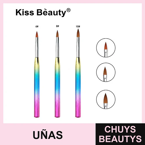 Set de Pinceles para Uñas Acrílicas y Gel Kiss Bèauty con Mango Arcoíris - Chuys Beautys | Chuys Beautys