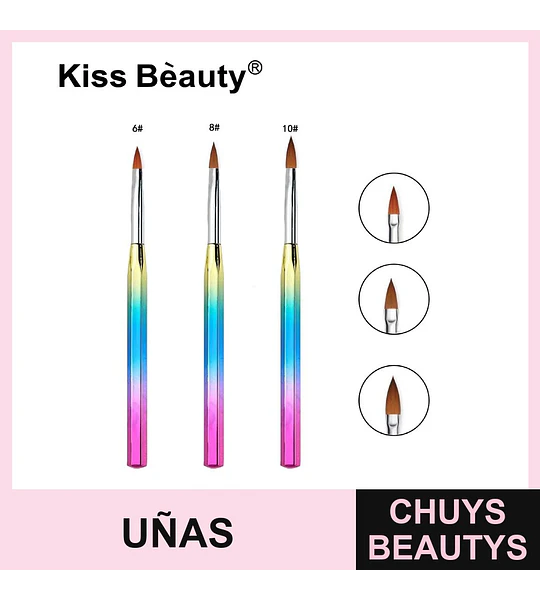 Set de Pinceles para Uñas Acrílicas y Gel Kiss Bèauty con Mango Arcoíris