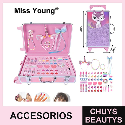 Kit de Maquillaje y Accesorios Infantil Miss Young con Estuche de Viaje Glitter - Chuys Beautys | Chuys Beautys