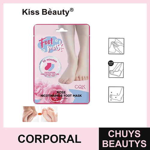 Mascarilla Exfoliante para Pies con Rosa y Niacinamida Kiss Beauty - Chuys Beautys | Chuys Beautys