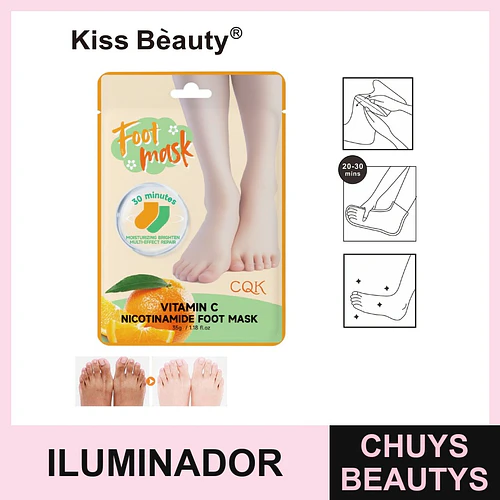 Mascarilla para Pies Iluminadora y Reparadora con Vitamina C y Niacinamida Kiss Beauty - Chuys Beautys | Chuys Beautys