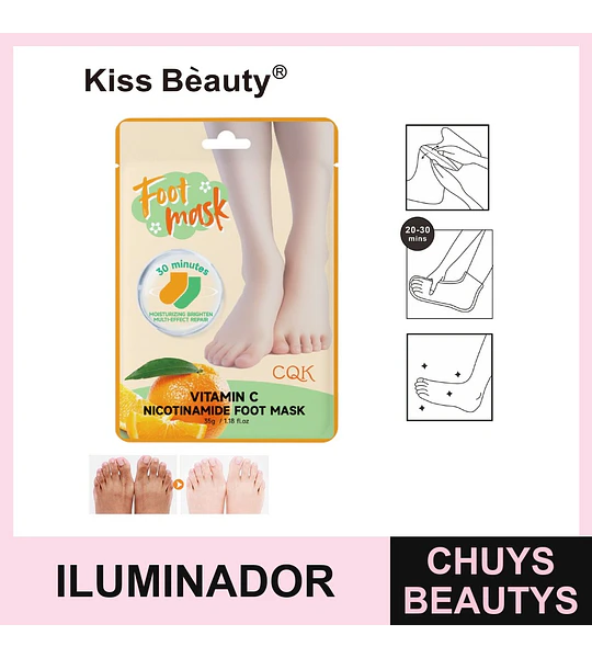 Mascarilla para Pies Iluminadora y Reparadora con Vitamina C y Niacinamida Kiss Beauty