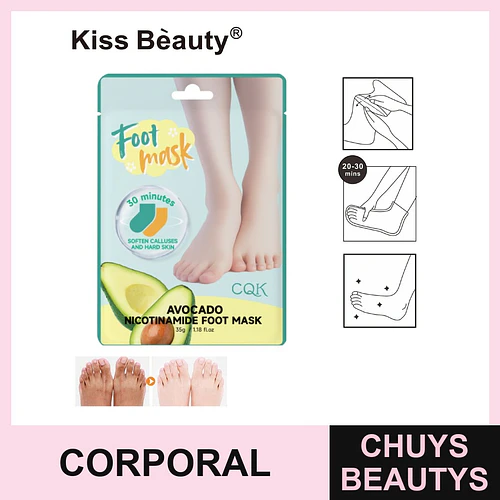 Mascarilla para pies suavizante con aguacate y niacinamida Kiss Bèauty - Chuys Beautys | Chuys Beautys