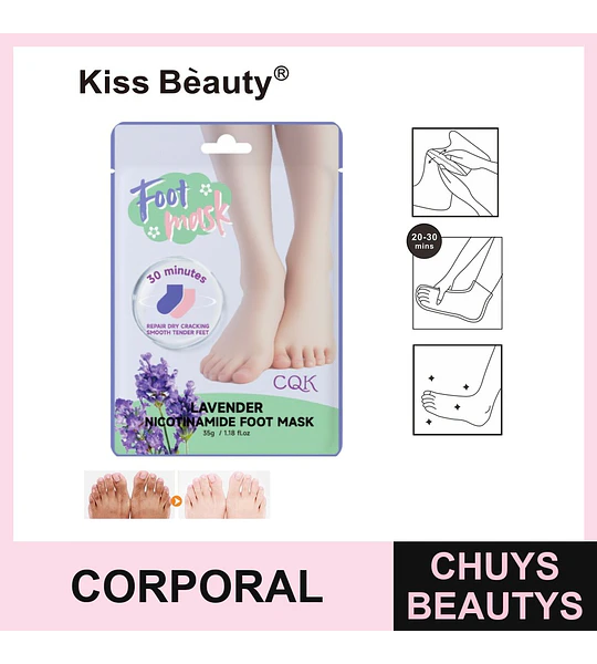 Mascarilla para Pies Reparadora de Lavanda y Niacinamida Kiss Bèauty