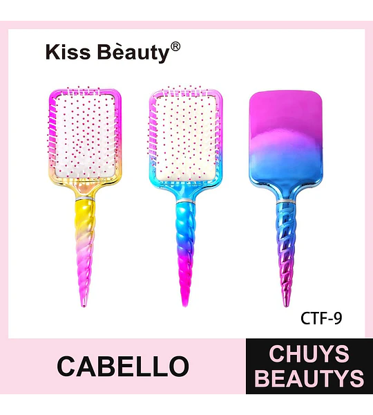 Set de Cepillos Paddle para Cabello Kiss Bèauty con Mango Unicornio Degradado