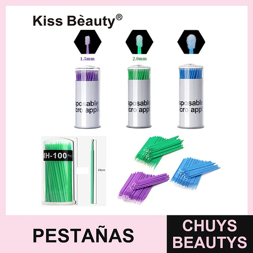 Micro aplicadores desechables Kiss Bèauty para pestañas y maquillaje - Chuys Beautys | Chuys Beautys