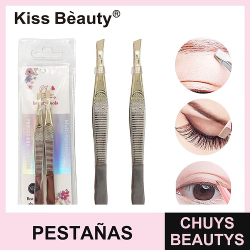 Pinzas de precisión doradas Kiss Bèauty para cejas y aplicación de pestañas - Chuys Beautys | Chuys Beautys