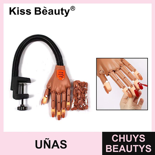 Mano de Práctica Articulada para Uñas Kiss Bèauty con Soporte y Puntas - Chuys Beautys | Chuys Beautys