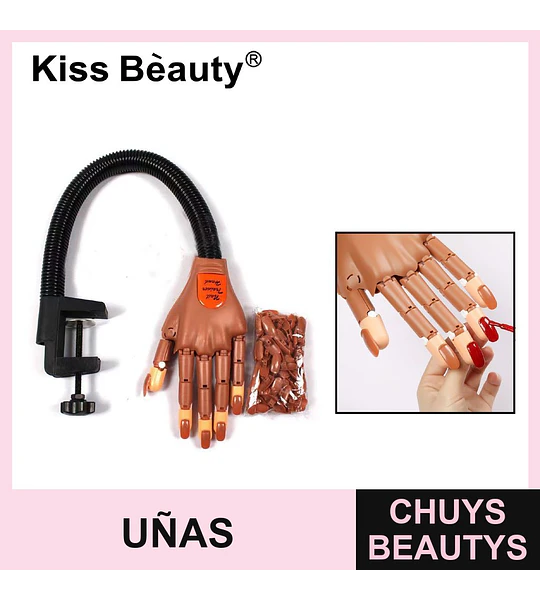 Mano de Práctica Articulada para Uñas Kiss Bèauty con Soporte y Puntas