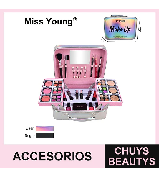 Estuche de Maquillaje Completo Miss Young con Variedad de Cosméticos y Accesorios