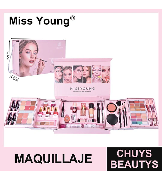 Set de Maquillaje Profesional Completo Miss Young Todo en Uno