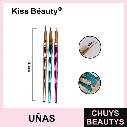Set de 3 pinceles finos para nail art de diseño facetado Kiss Bèauty - Chuys Beautys | Chuys Beautys