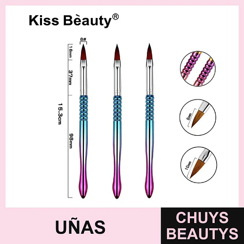 Pinceles para uñas acrílicas y gel con mango degradado Kiss Bèauty - Chuys Beautys | Chuys Beautys
