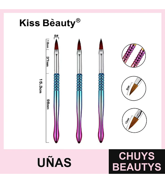 Pinceles para uñas acrílicas y gel con mango degradado Kiss Bèauty