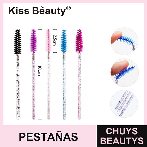 Cepillos desechables para pestañas y cejas Kiss Bèauty con glitter - Chuys Beautys | Chuys Beautys