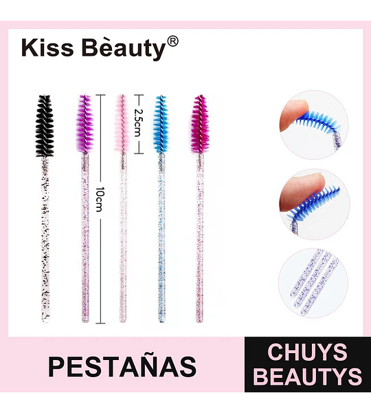 Cepillos desechables para pestañas y cejas Kiss Bèauty con glitter