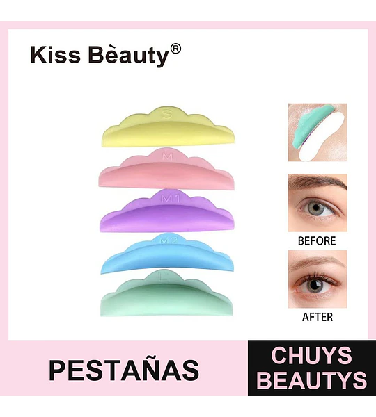 Almohadillas de silicona para lifting de pestañas Kiss Bèauty 5 tamaños