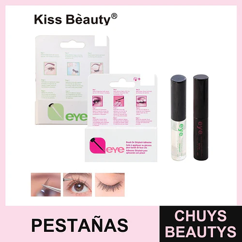 Adhesivo para Pestañas Postizas con Brocha Kiss Bèauty, Tono Transparente y Oscuro - Chuys Beautys | Chuys Beautys
