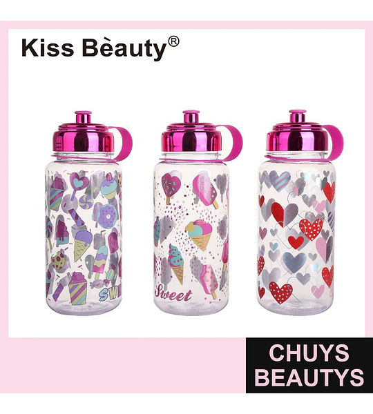Botella de Agua Reutilizable con Diseños Variados Kiss Bèauty