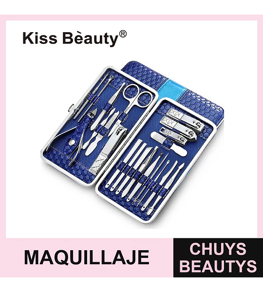 Set de Manicura y Pedicura Profesional Kiss Bèauty de 50 Piezas con Estuche Azul