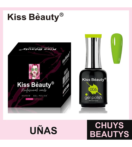 Kiss Beauty Gel Polish Profesional para Uñas UV/LED Tono 006 Verde Vibrante