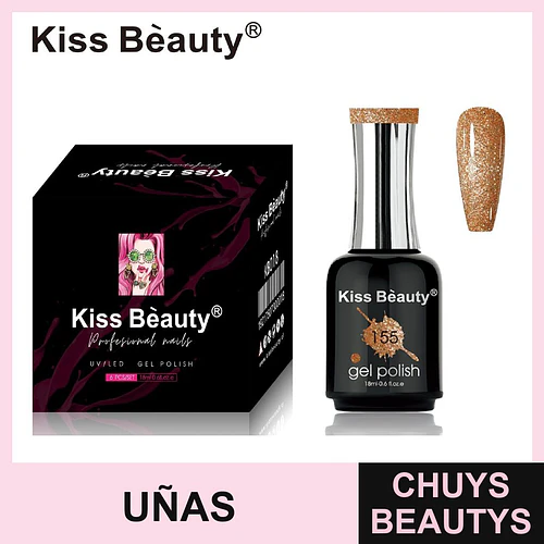 Gel Polish de Uñas Profesional Kiss Beauty Tono Dorado Glitter 155 - Chuys Beautys | Chuys Beautys
