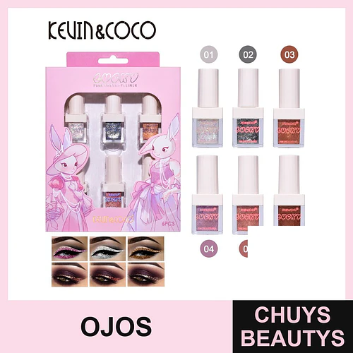 Set de 6 Delineadores Líquidos Glitter KEVIN&COCO Lucky para Ojos - Chuys Beautys | Chuys Beautys
