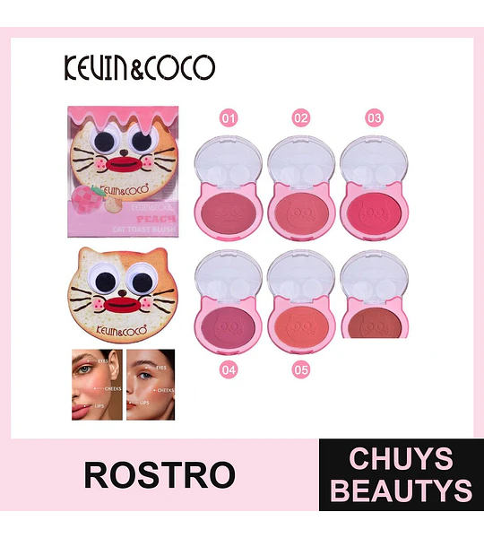 Rubor compacto multifuncional KEVIN&COCO diseño gato tostado