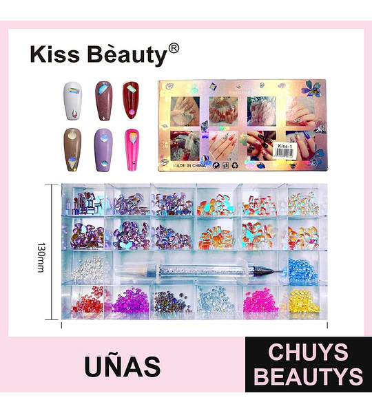 Set de Gemas y Cristales para Uñas Kiss Beauty con Aplicador