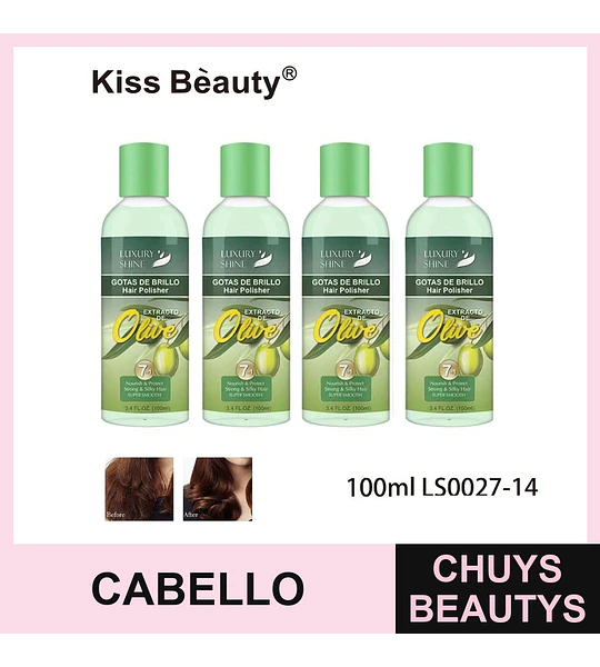 Pulidor Capilar Gotas de Brillo con Extracto de Oliva Kiss Beauty