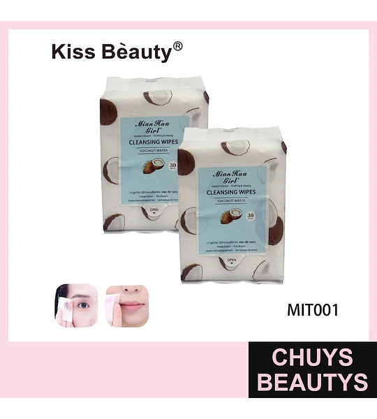 Toallitas Desmaquillantes Suavizantes Kiss Beauty con Agua de Coco