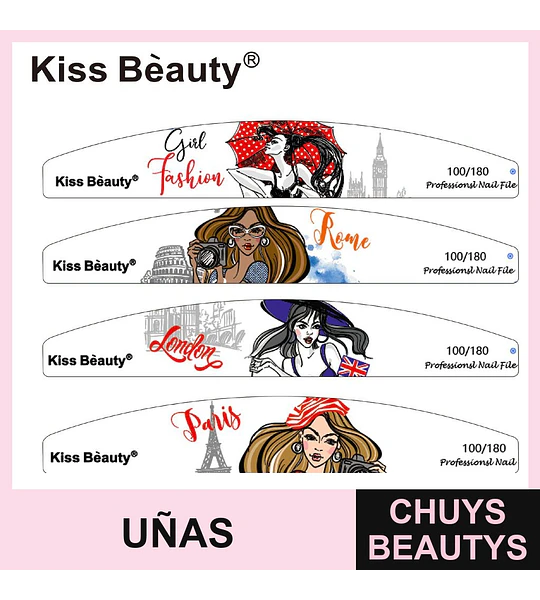 Lima de Uñas Profesional Kiss Bèauty Doble Cara 100/180 Diseño Ciudades