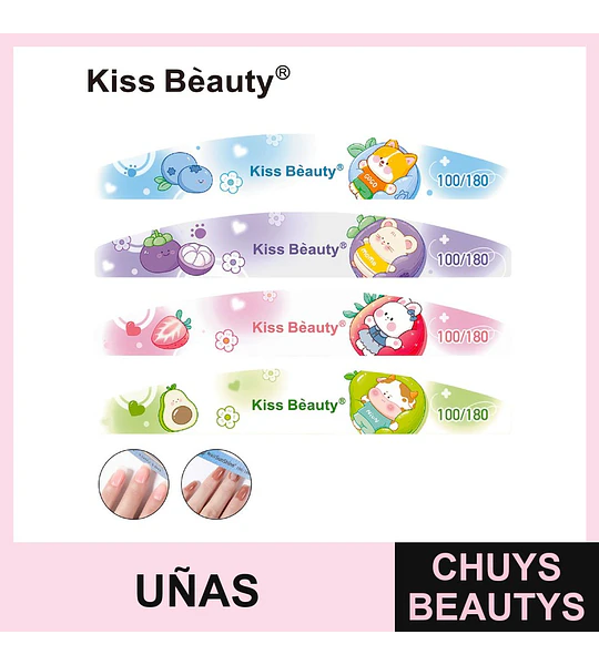 Set de Limas de Uñas Doble Cara Kiss Bèauty con Diseños Frutales 100/180