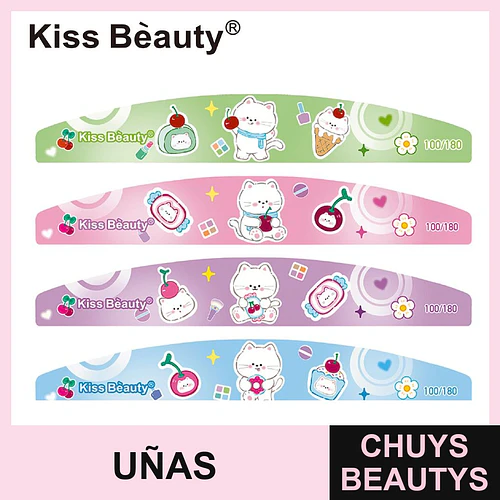 Set de Limas de Uñas Doble Cara 100/180 con Diseño de Gatos Kiss Bèauty - Chuys Beautys | Chuys Beautys