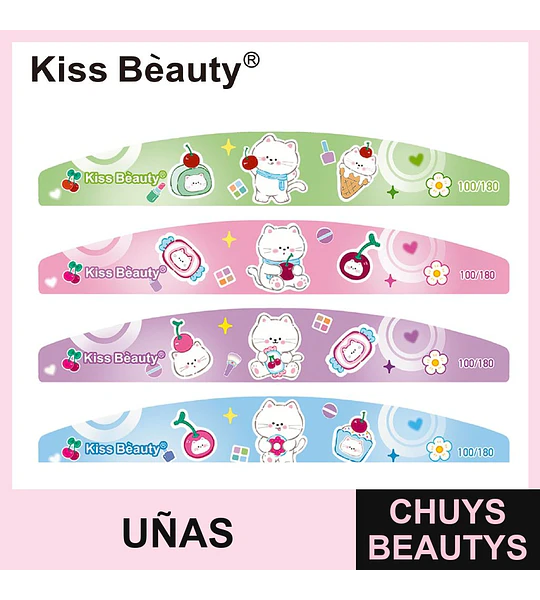 Set de Limas de Uñas Doble Cara 100/180 con Diseño de Gatos Kiss Bèauty