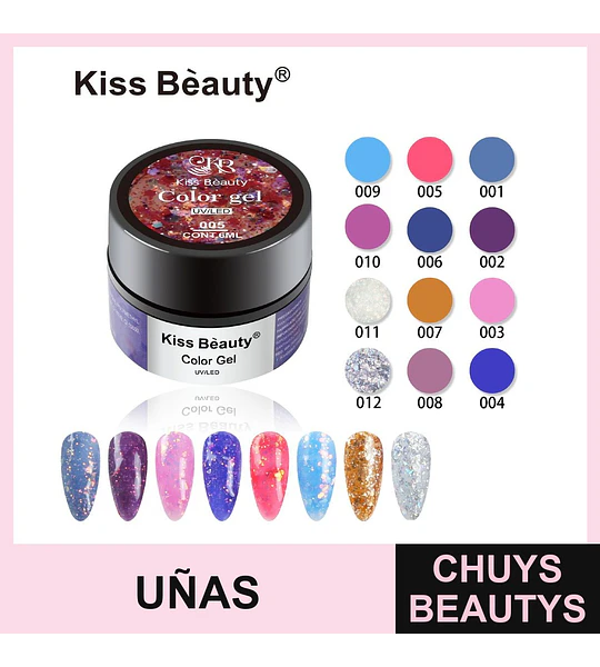 Kiss Bèauty Gel de Uñas Color UV/LED con Brillo y Larga Duración