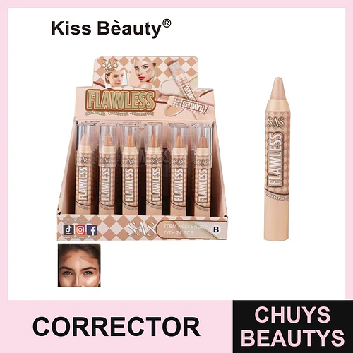 Corrector y Contorno en Barra Flawless de Kiss Beauty - Chuys Beautys | Chuys Beautys