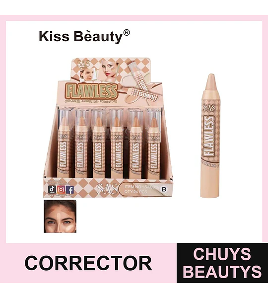 Corrector y Contorno en Barra Flawless de Kiss Beauty