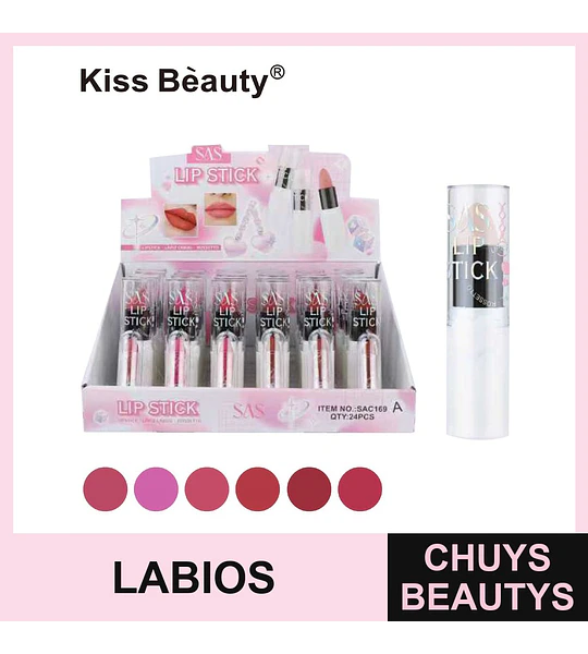Labial en Barra Kiss Bèauty SAS de Larga Duración y Tonos Variados