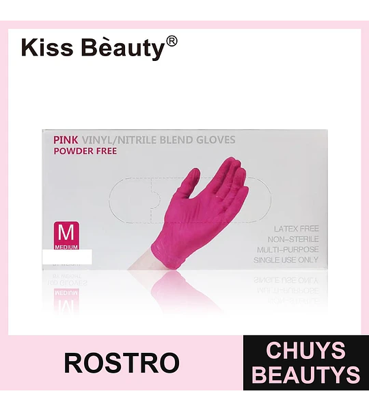 Guantes Rosados de Vinilo/Nitrilo sin Polvo Kiss Bèauty Talla M