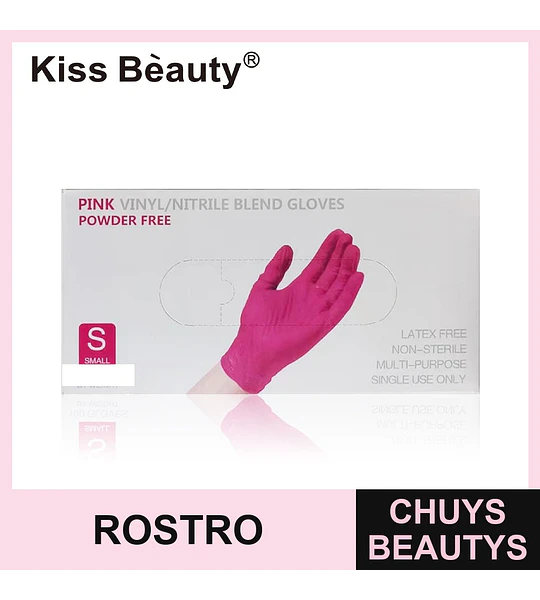 Guantes Rosados Small de Vinilo/Nitrilo sin Polvo Kiss Bèauty