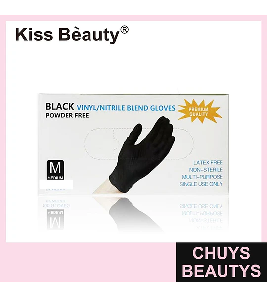 Pack 10 Cajas Guantes Negros Nitrilo/Vinilo Kiss Bèauty Talla M