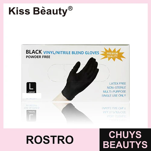 Guantes desechables negros Kiss Bèauty de vinilo/nitrilo sin polvo, talla L - Chuys Beautys | Chuys Beautys