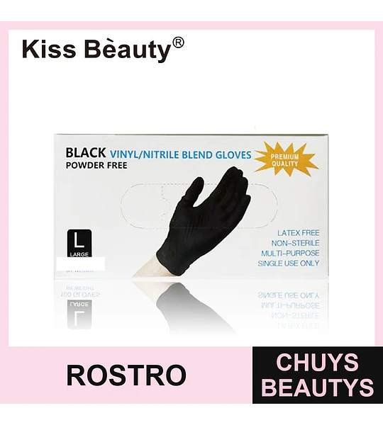 Guantes desechables negros Kiss Bèauty de vinilo/nitrilo sin polvo, talla L