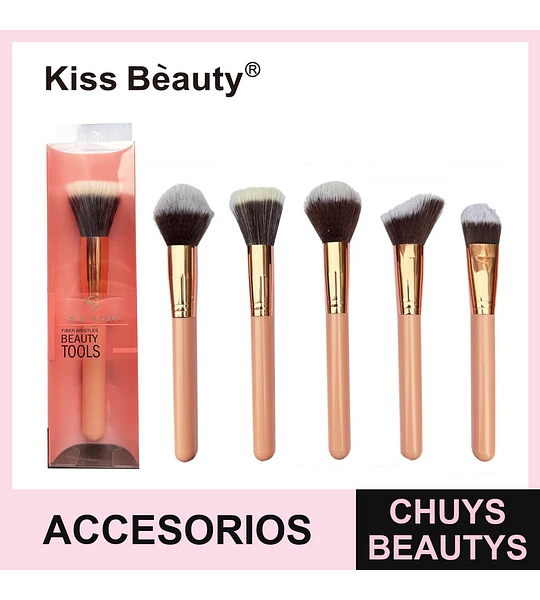 Set de Brochas de Maquillaje Kiss Bèauty con Cerdas de Fibra y Mangos Ergonomicos