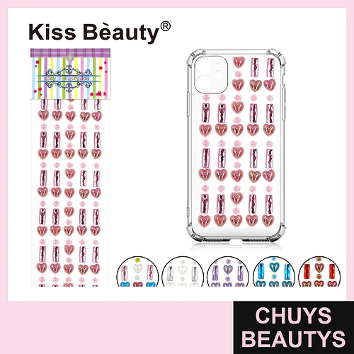 Gemas Adhesivas Decorativas de Cristales Corazón y Rectángulo Kiss Bèauty - Chuys Beautys | Chuys Beautys